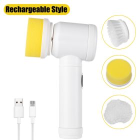 Electric Cleaning Brush Rechargeable Cleaner Handheld Bathtub 3 Brush Head Toilet Wash Brush Kitchen Bathroom Sink Cleaner Tool (Color: Set B)