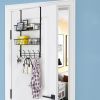 Over The Door Hooks Organizer Door Towel Rack Hanger 5 Hooks with 2 Metal Baskets for Bathroom Bedroom Kitchen Storage Shelf